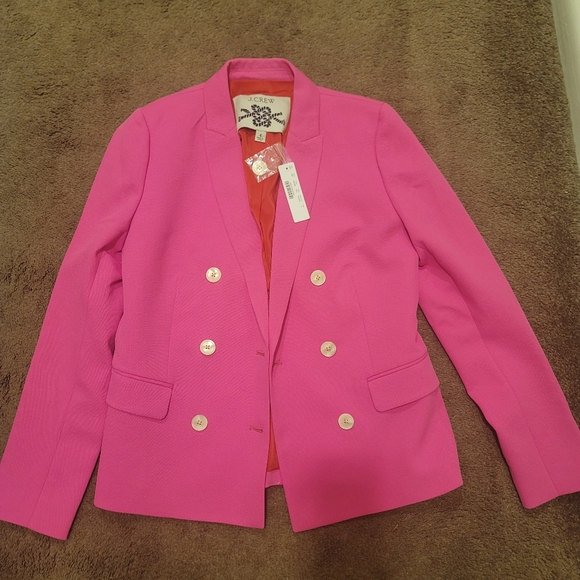 NWT J.Crew Hot Pink Double-Breasted Blazer, Sz 4